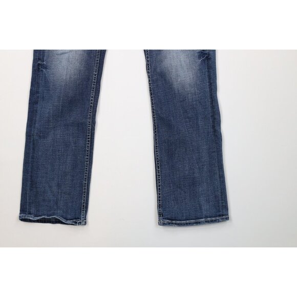 Buckle BKE Mens 28x34 Faded Thick Stitch Stretch Jake Bootcut Denim Jeans Blue - Picture 5 of 14